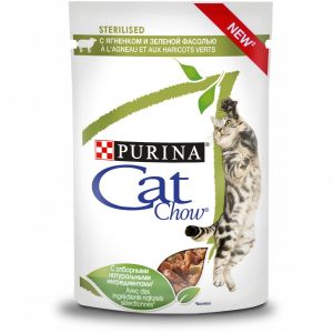 CAT CHOW пауч для кошек STERIL Ягненок/Зеленая фасоль соус 85г пауч