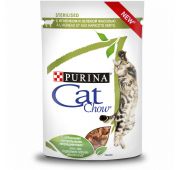 CAT CHOW пауч для кошек STERIL Ягненок/Зеленая фасоль соус 85г пауч