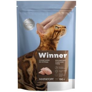 Winner Полнорационный сухой корм для взрослых кошек всех пород из курицы 190 г