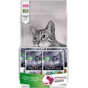 PRO PLAN корм для кошек STERILISED Утка/Печень (1.5kg+2паучаx85g) акция