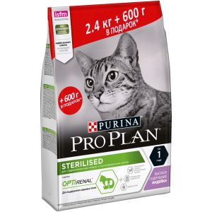 PRO PLAN корм для кошек STERILISED Индейка (2,4кг+600г) акция