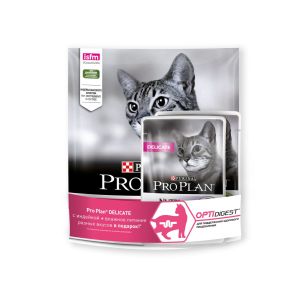 PRO PLAN корм для кошек DELICATE чувствительное пищеварение Индейка (400г+2пауча*85г) акция