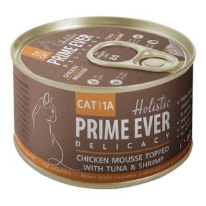 Prime Ever 1A Delicacy Мусс цыпленок с тунцом и креветками влажный корм для кошек жестяная банка 0,08 кг