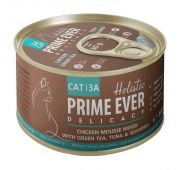 Prime Ever 3A Delicacy Мусс цыпленок с тунцом с зеленым чаем и водорослями влажный корм для кошек жестяная банка 0,08 кг