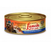 Lucky pets lunch for pet конс 100г д/с Мясное ассорти с рубцом, рубленое мясо(1/12)