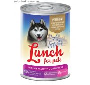 Lucky pets lunch for pet конс 400г д/соб кусочки в ЖЕЛЕ мясное ассорти с олениной